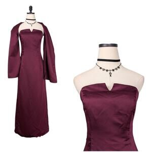 Vintage Dave Johnny Prom Dress Maxi Gown 90s Goth Glam Strapless Maroon Red 8